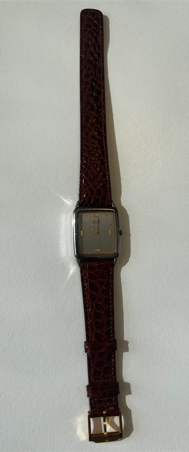 Seiko Quartz Rectangular Watch with Leather Strap