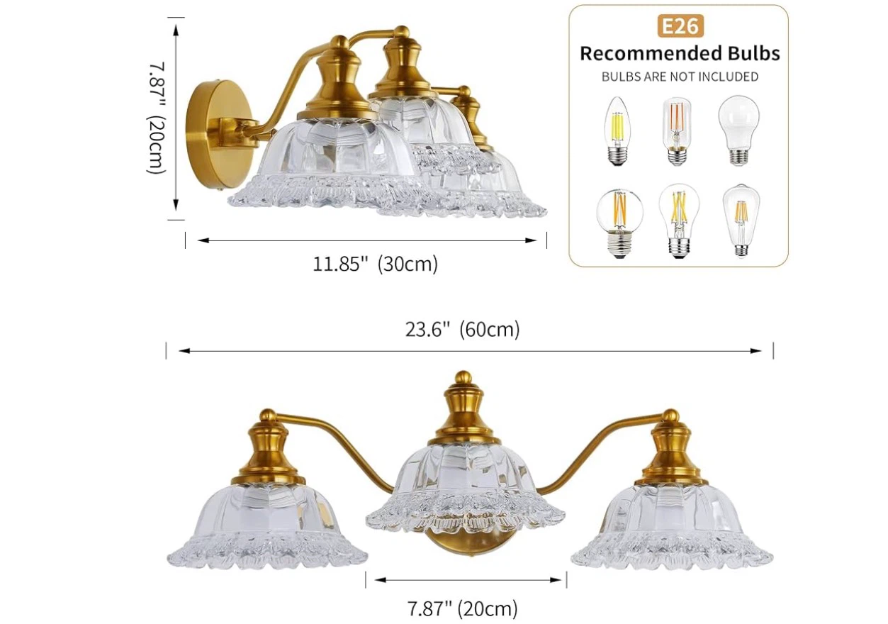 Vintage Gold Bathroom Light Fixtures - 3-Light - photo 3