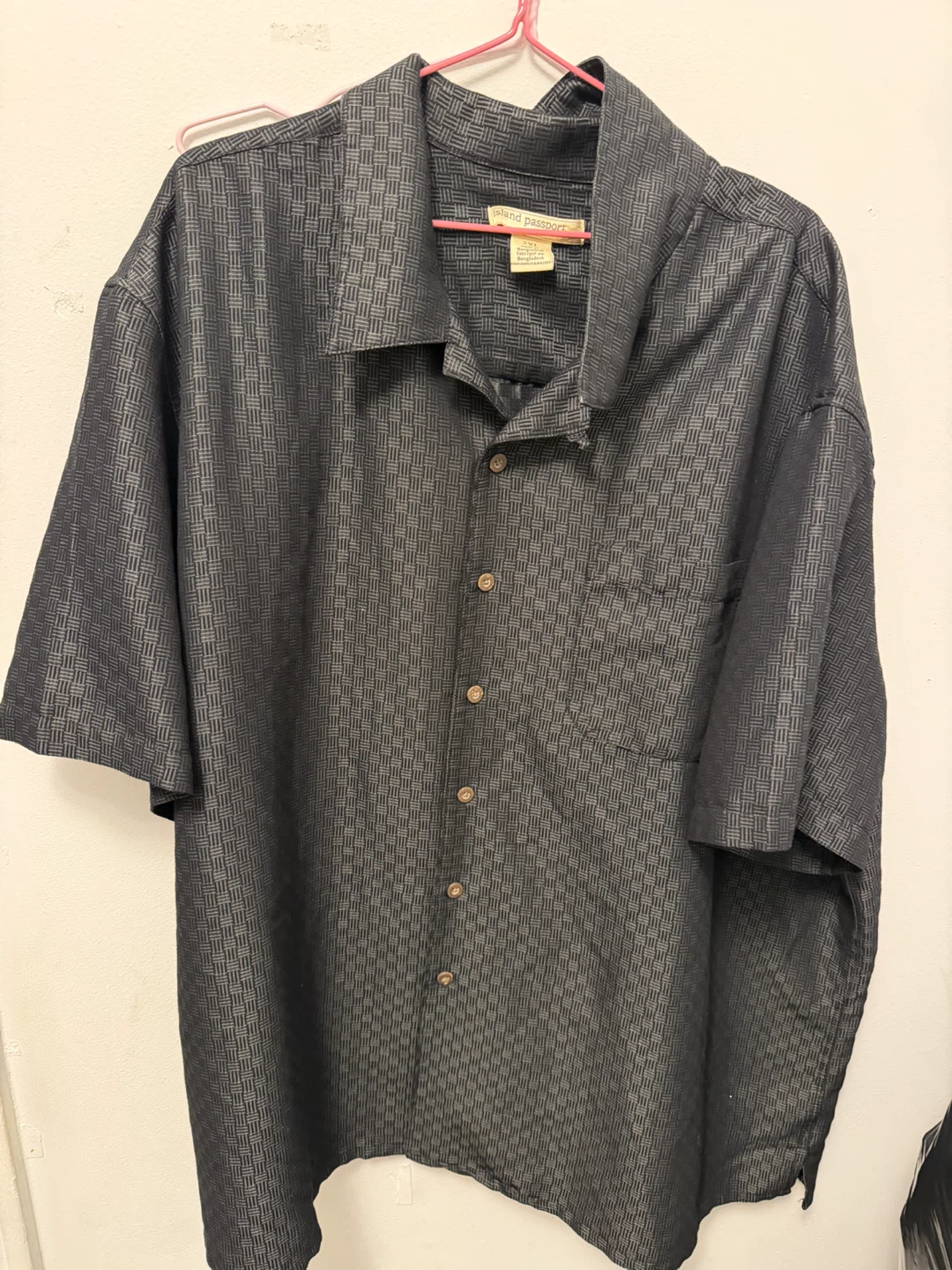 Island Passport Black Short Sleeve Button-Up Shirt 2XL