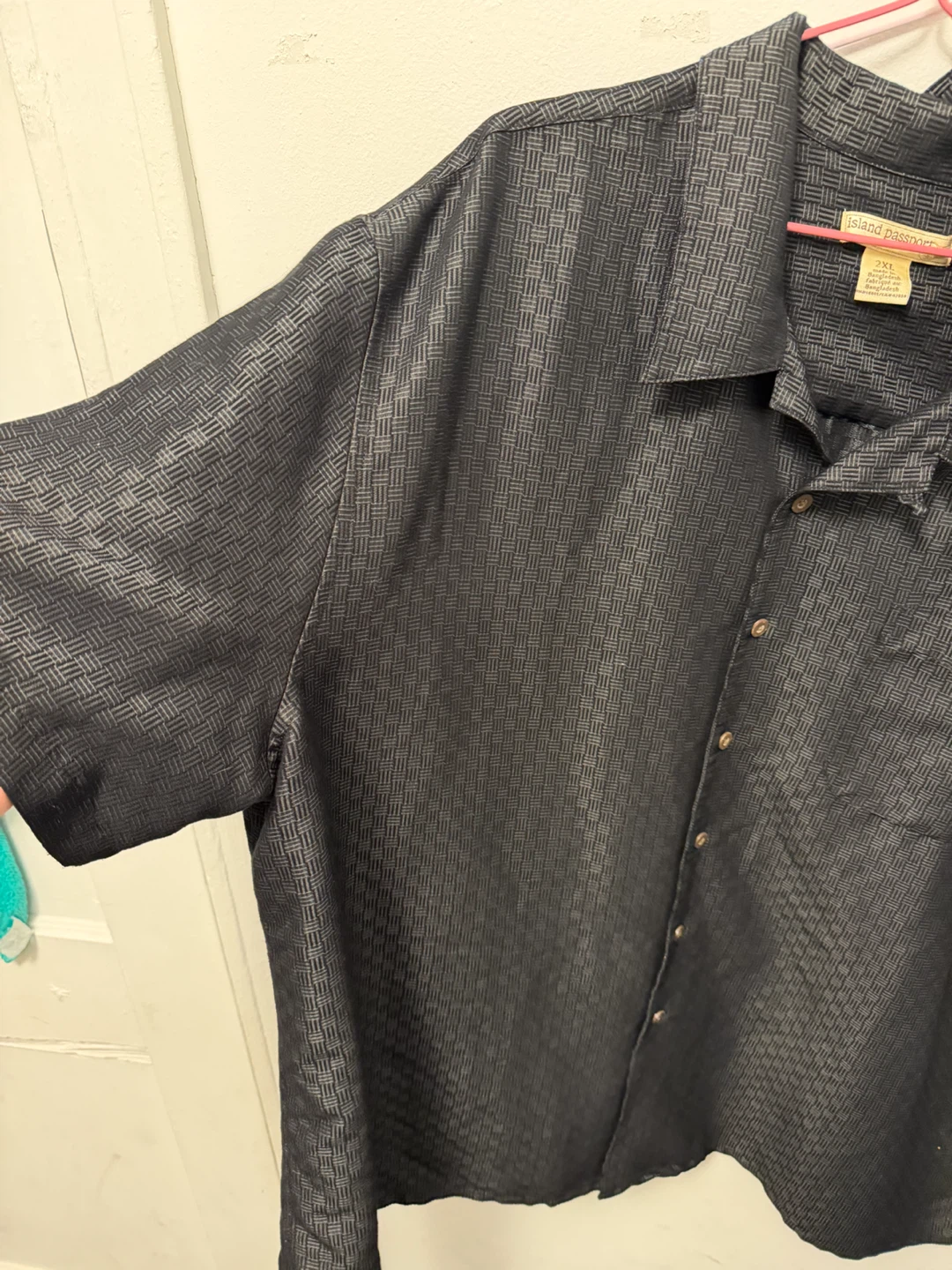 Island Passport Black Short Sleeve Button-Up Shirt 2XL - photo 2