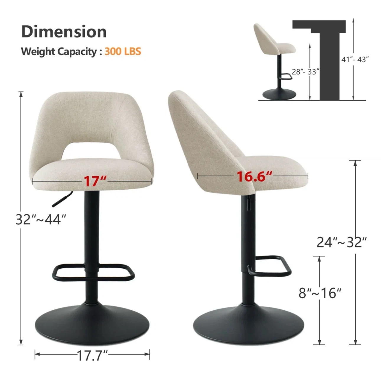 Adjustable Swivel Bar Stools with Bucket Seats - photo 3