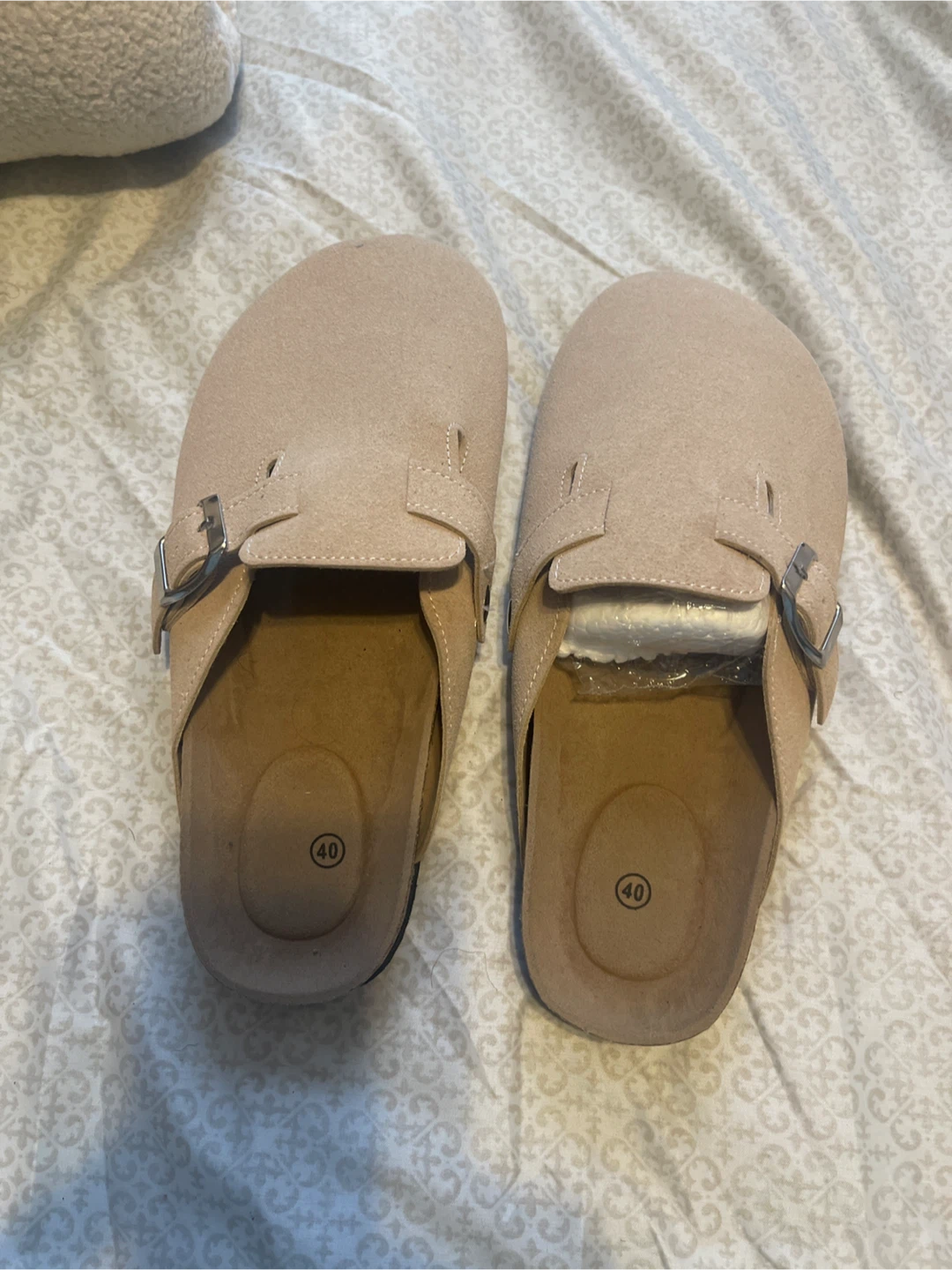 Beige Suede Slip-On Clogs Size 40