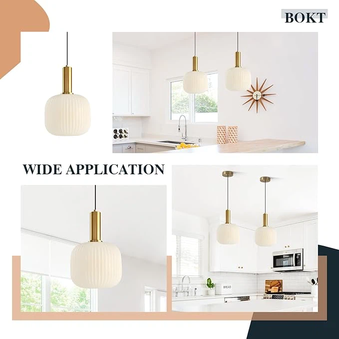 BOKT Gold Pendant Light Milk White Strip Glass - photo 2