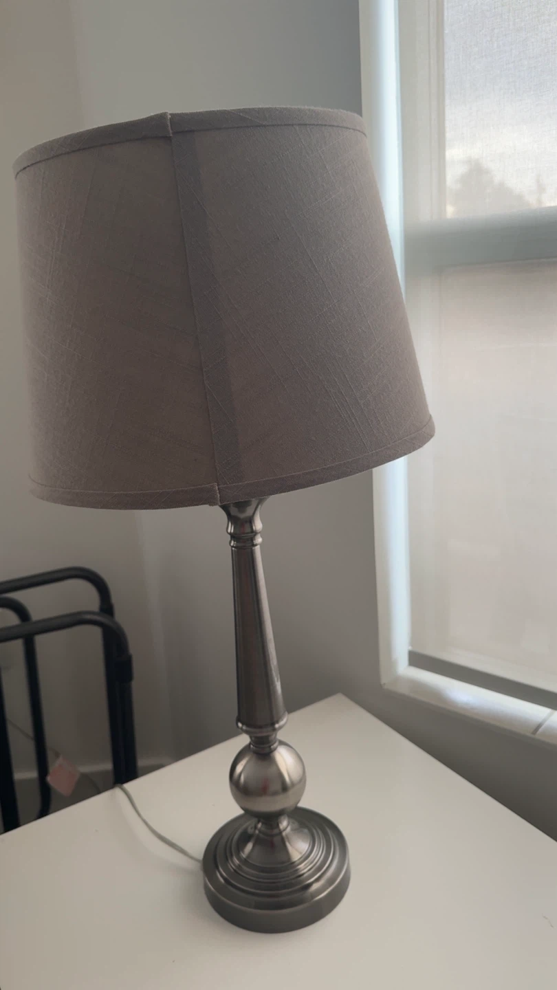 Brushed Nickel Table Lamp with Neutral Shade