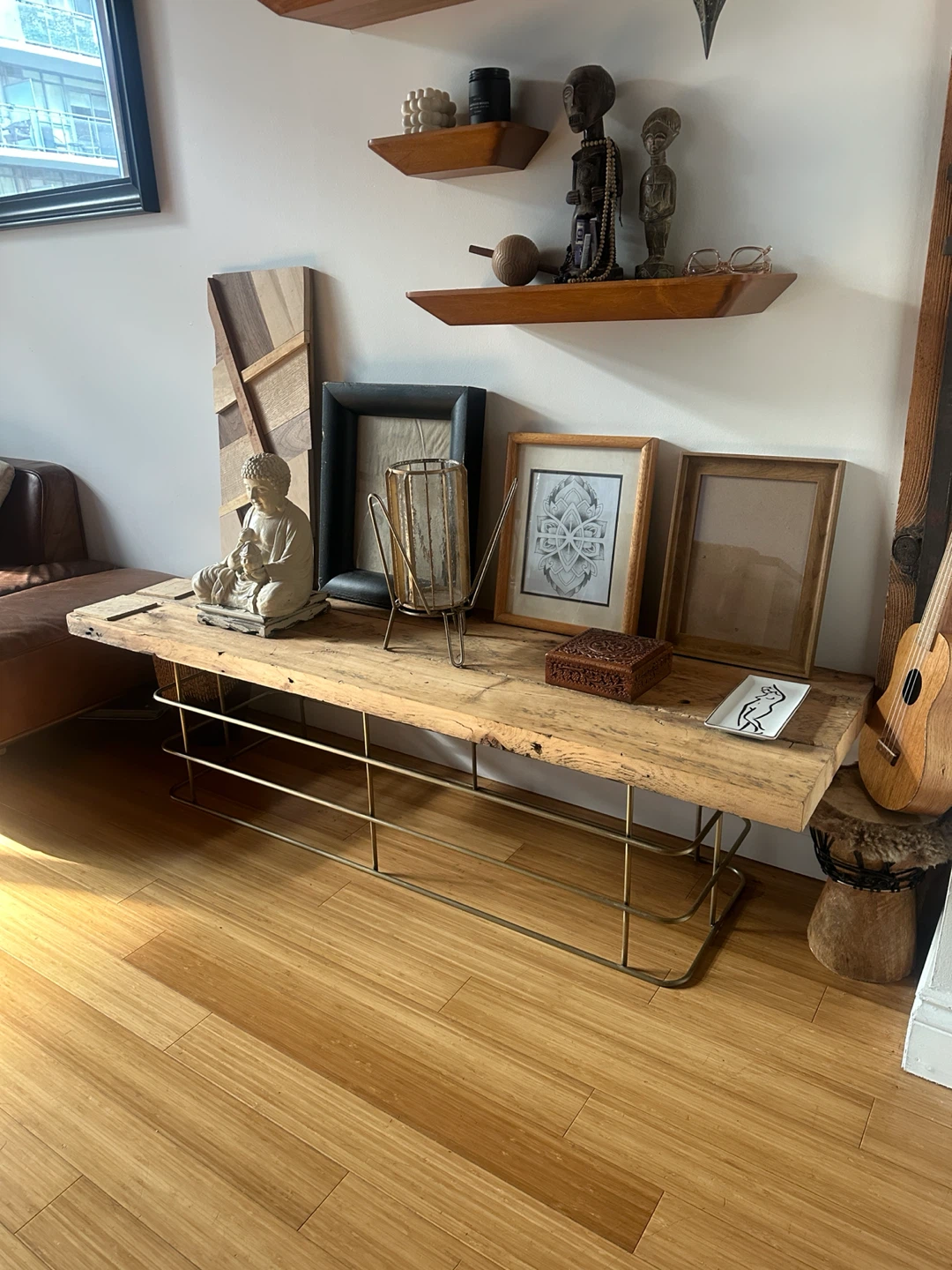 VINTAGE RECLAIMED BARN WOOD ANTIQUE STEEL COFFEE DISPLAY TABLE