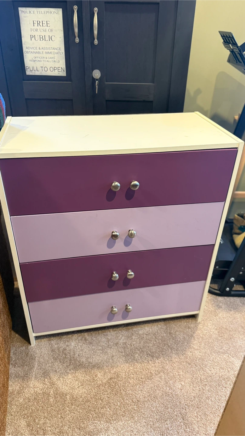 Four-drawer dresser with purple ombre finish