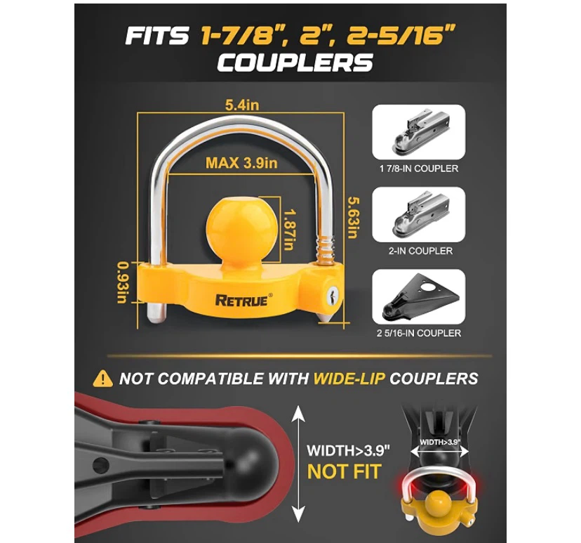New RETRUE Universal Trailer Coupler Hitch Lock, Adjustable - photo 2