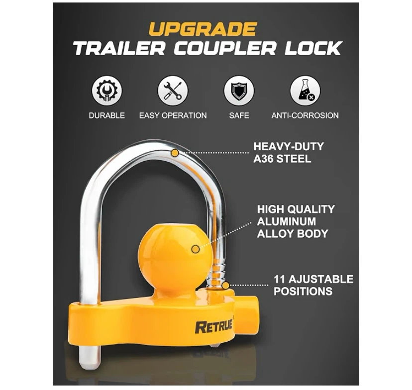 New RETRUE Universal Trailer Coupler Hitch Lock, Adjustable - photo 3