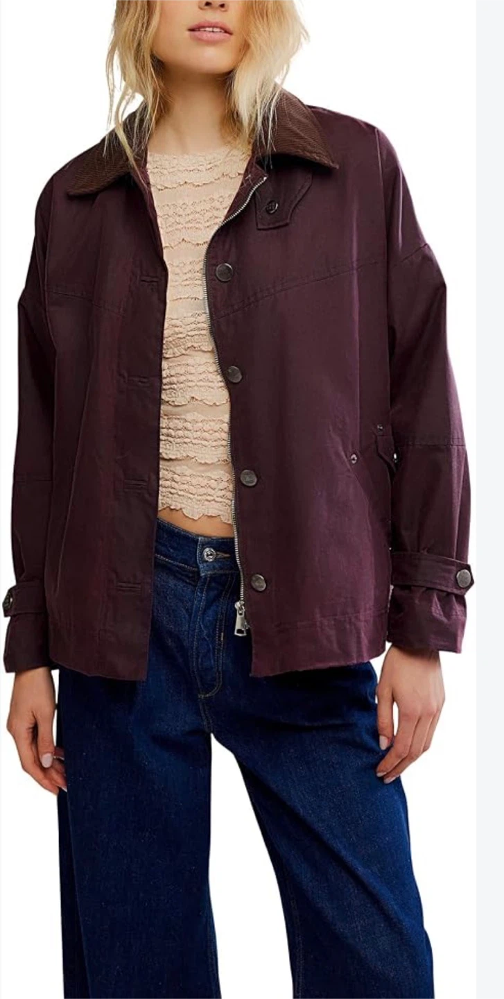 Free People We The Free Cori Waxed Cotton Jacket XL Burgundy - photo 2