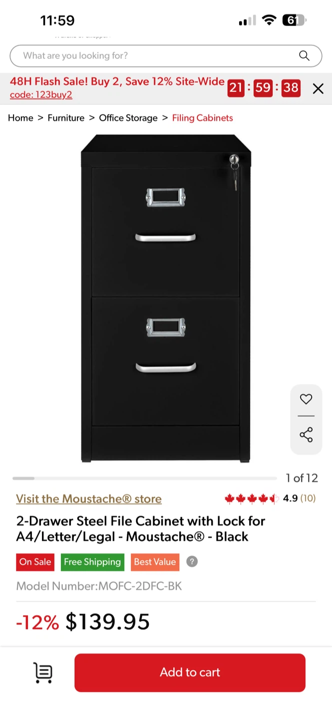 Moustache 2-Drawer Steel Filing Cabinet - photo 5