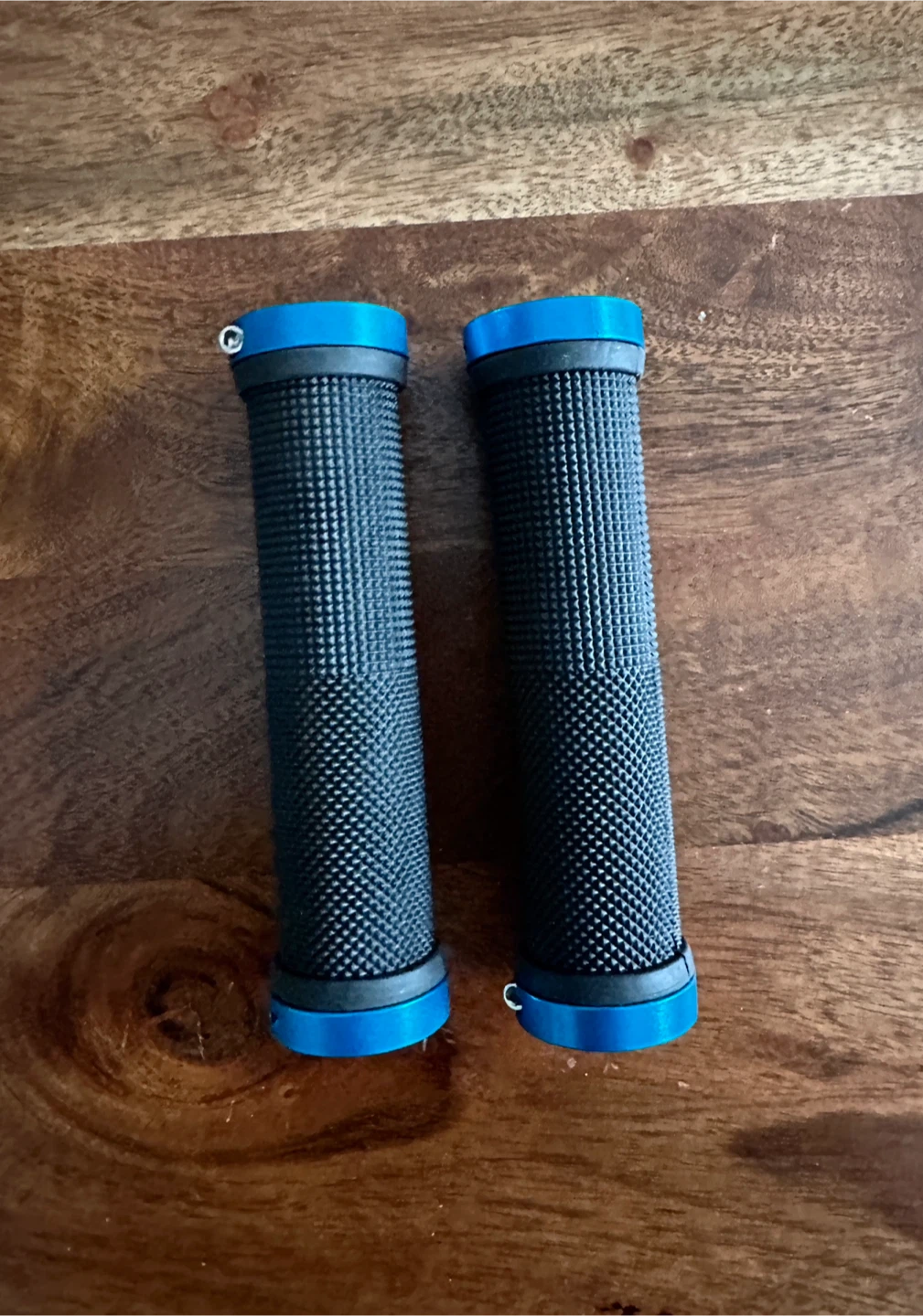 Pair of mountain bike grips, black and blue