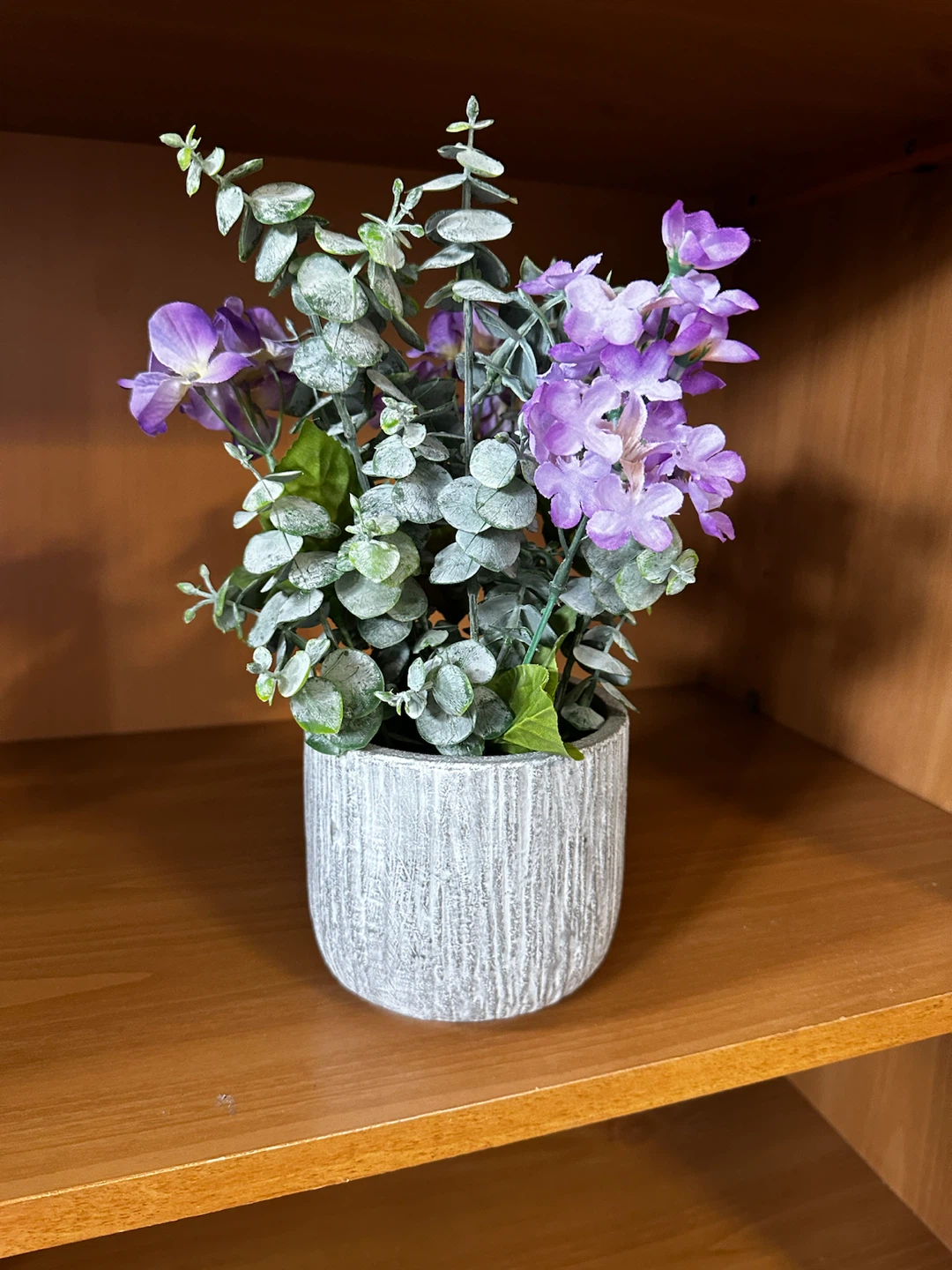 Artificial Purple Flower Arrangement in Textured Pot