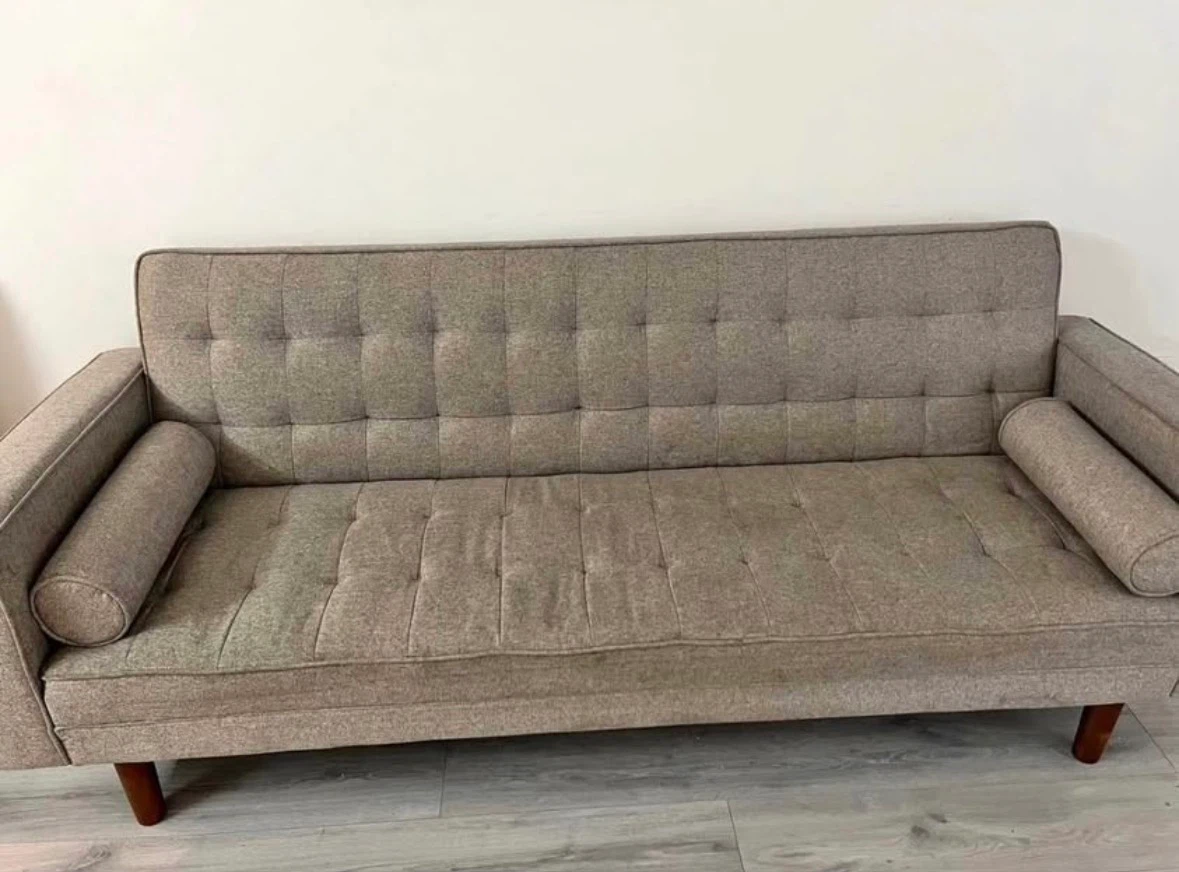 Mid-Century Modern Grey Fabric Sofa