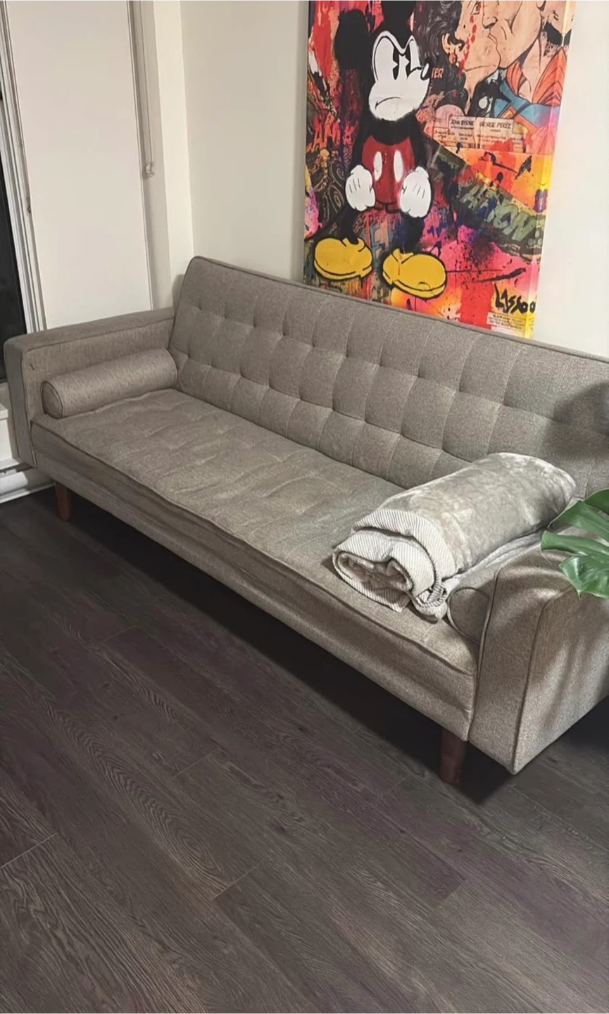 Mid-Century Modern Grey Fabric Sofa - photo 2