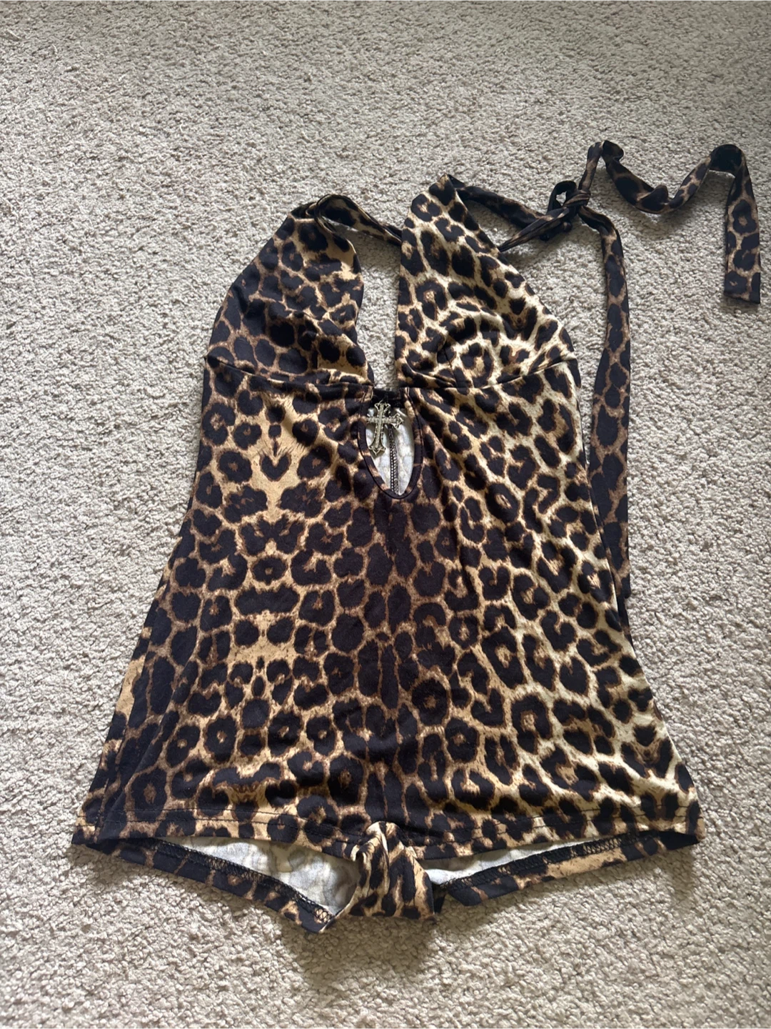 Leopard Print Cross Halter Top