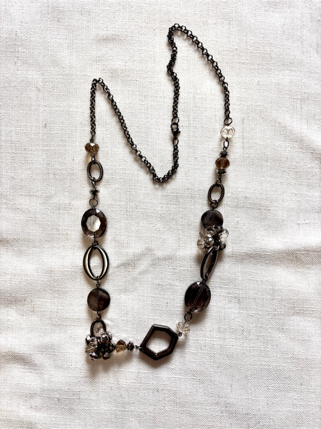 Black and Smokey Grey Beaded Statement Necklace