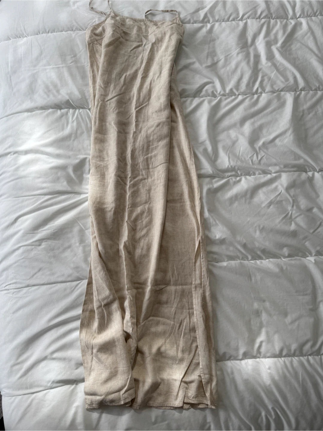 New Beige Linen Blend Midi Dress (Medium)