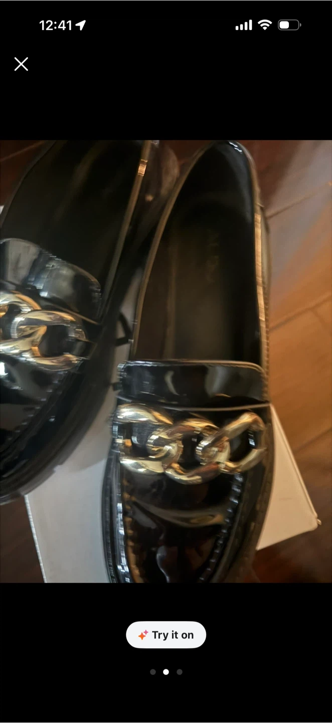 Aldo Black Patent Loafers with Gold Chain - photo 3