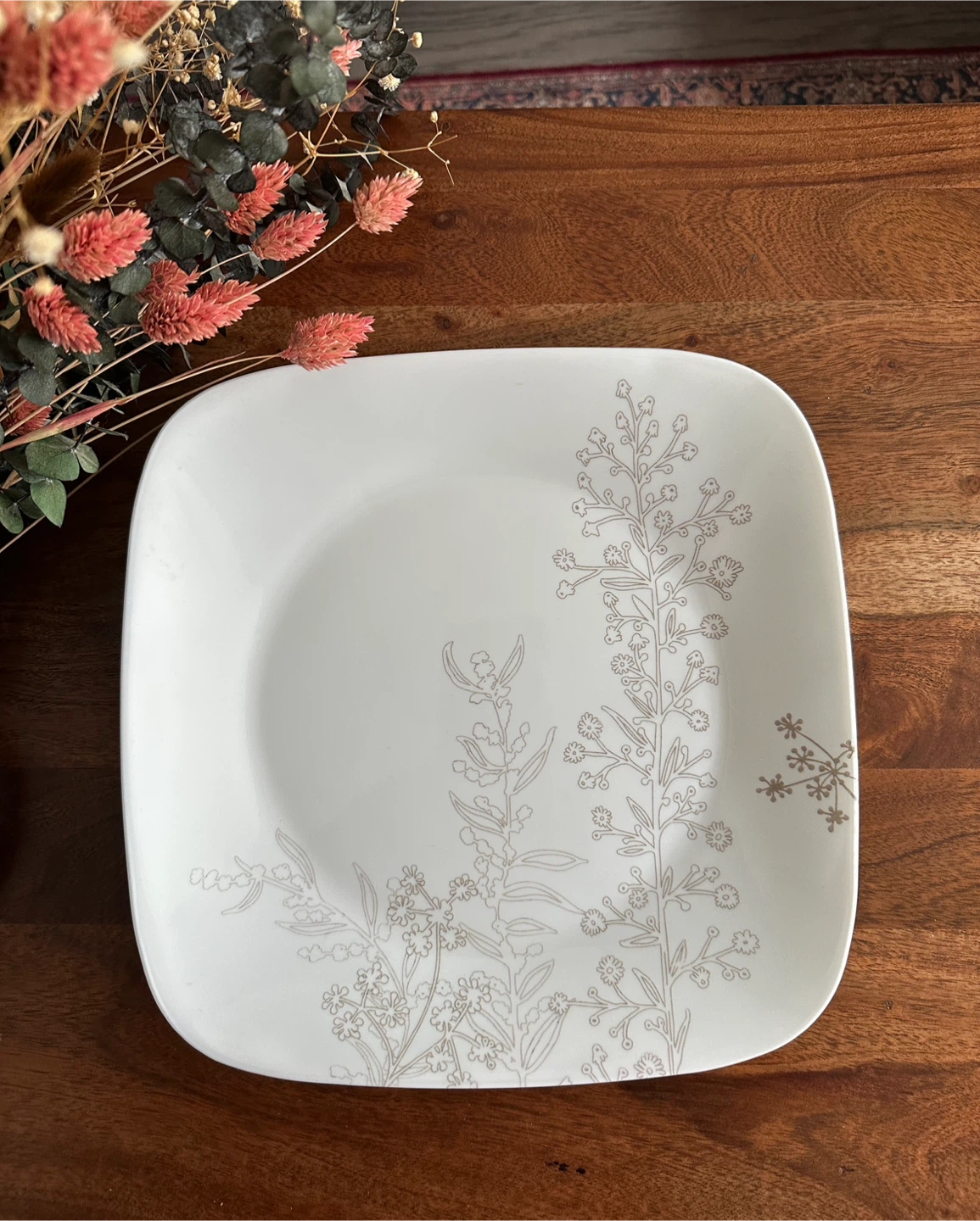 Corelle Square Dinner Plates Floral Pattern