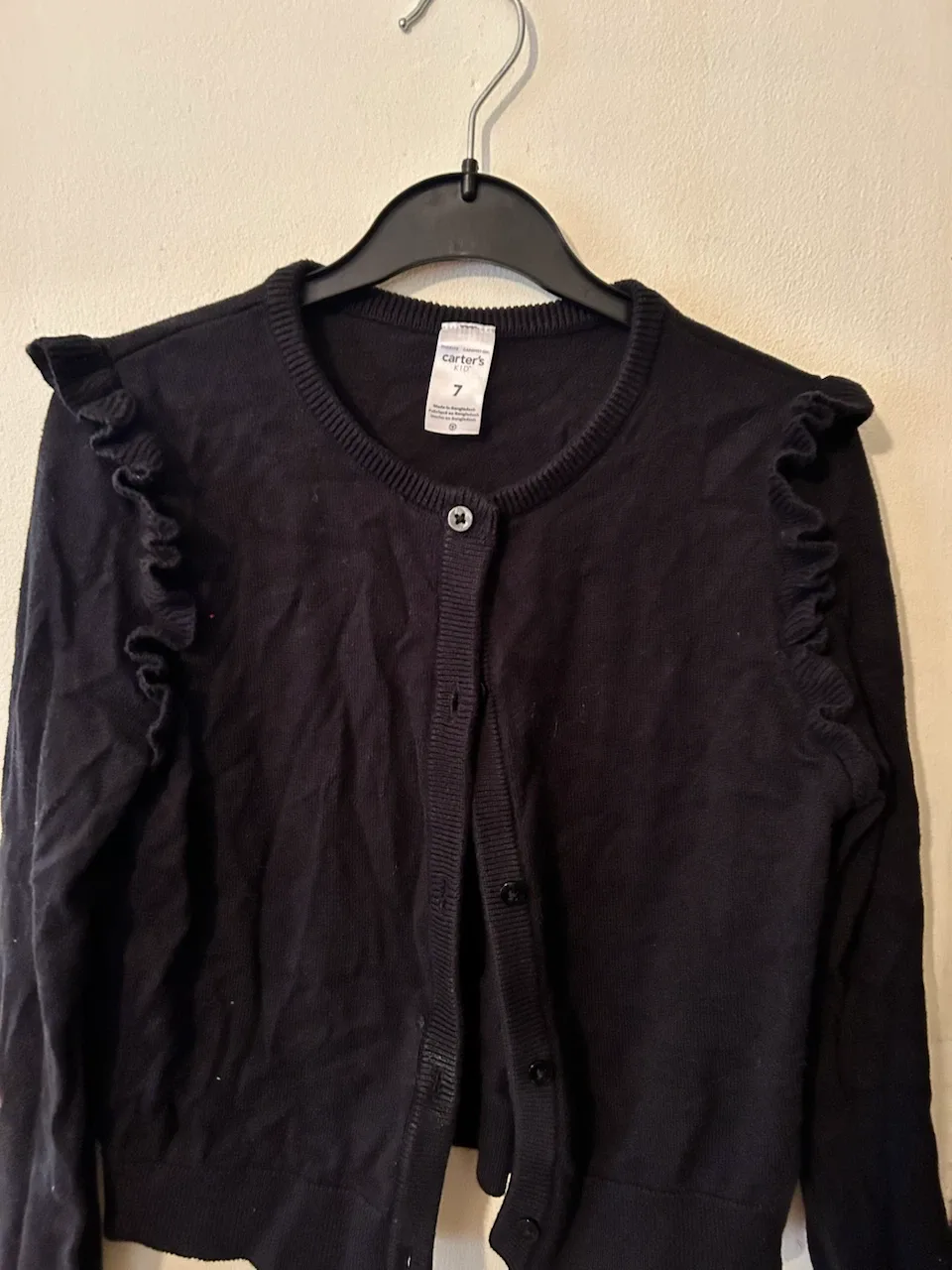Carter's Kid Black Ruffled Cardigan Size 7