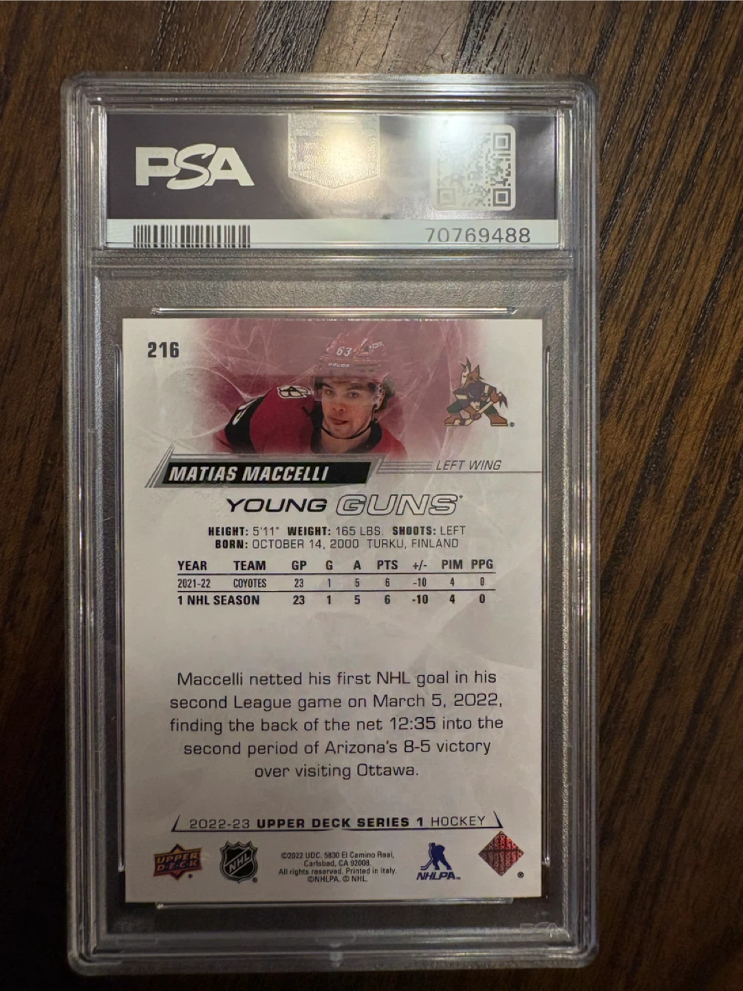 2022 Upper Deck Matias Maccelli Young Guns PSA 10 - photo 2