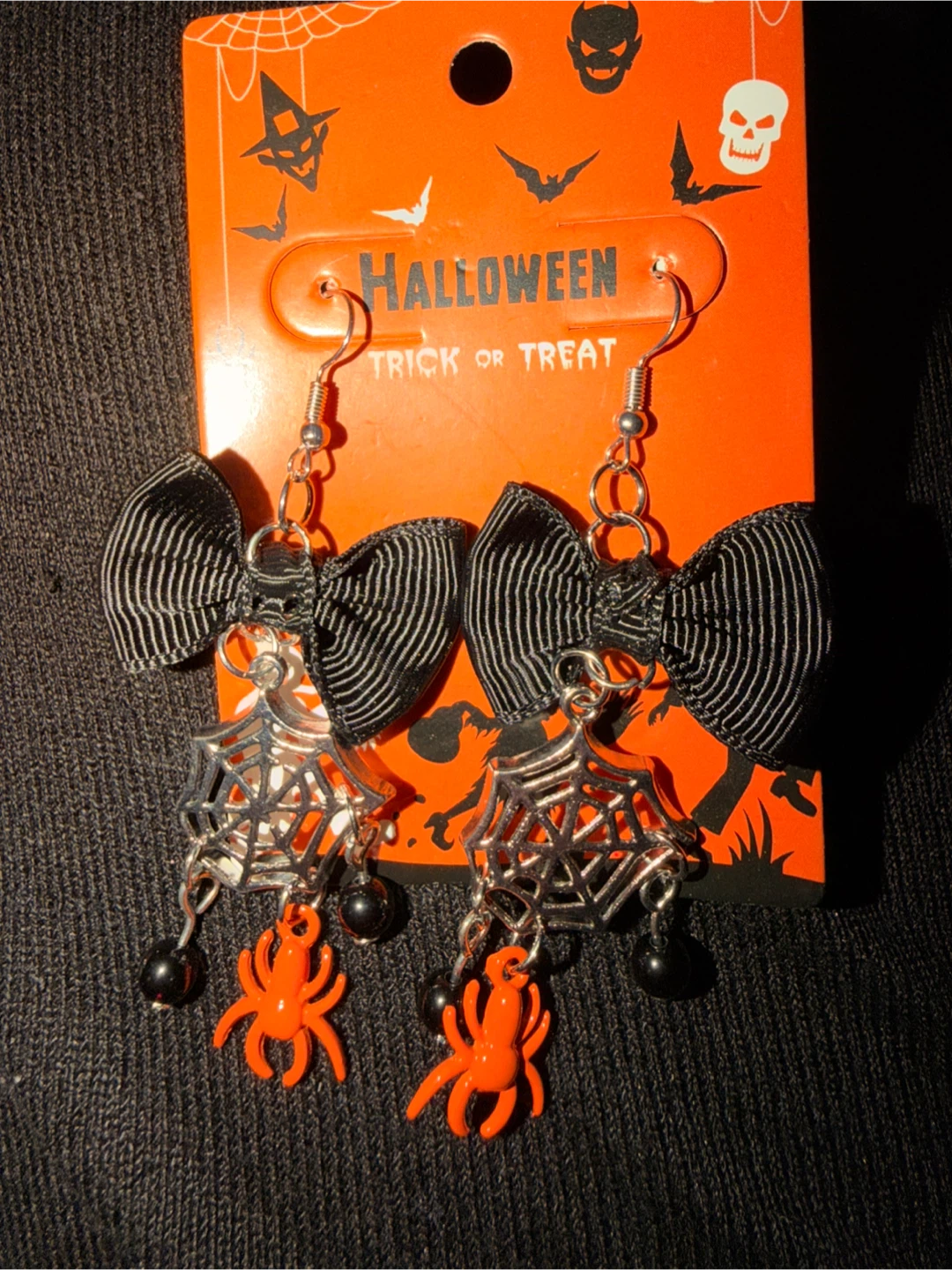 Halloween spider web and bow earrings