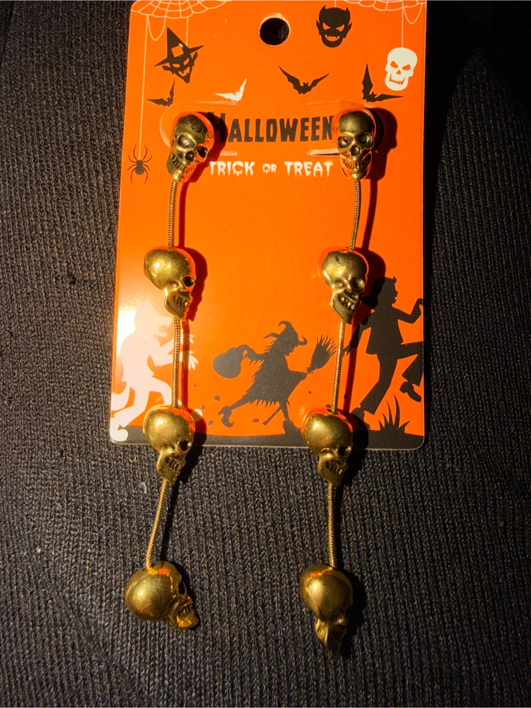 Halloween Gold Skull Dangle Earrings
