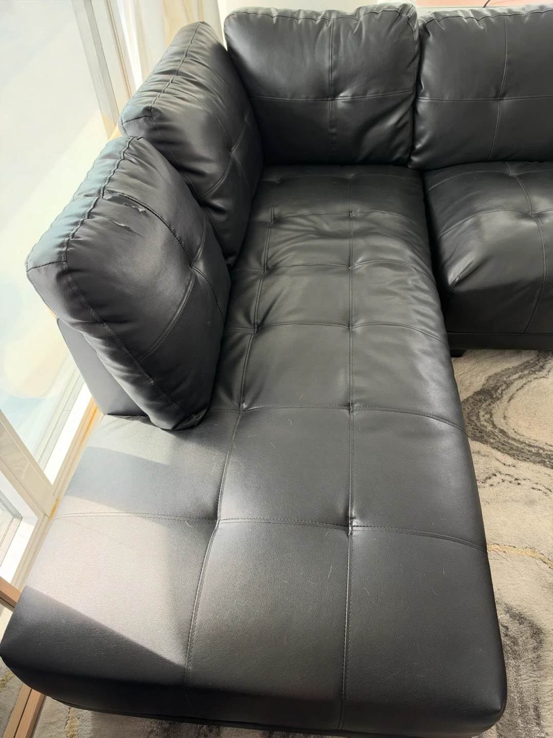 Black Leather Sectional Sofa with Cup Holder - photo 3