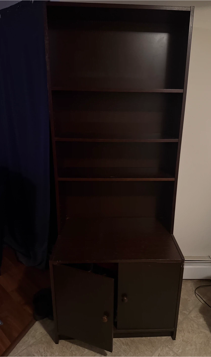 Dark Brown Tall Storage Bookshelf with Cabinet