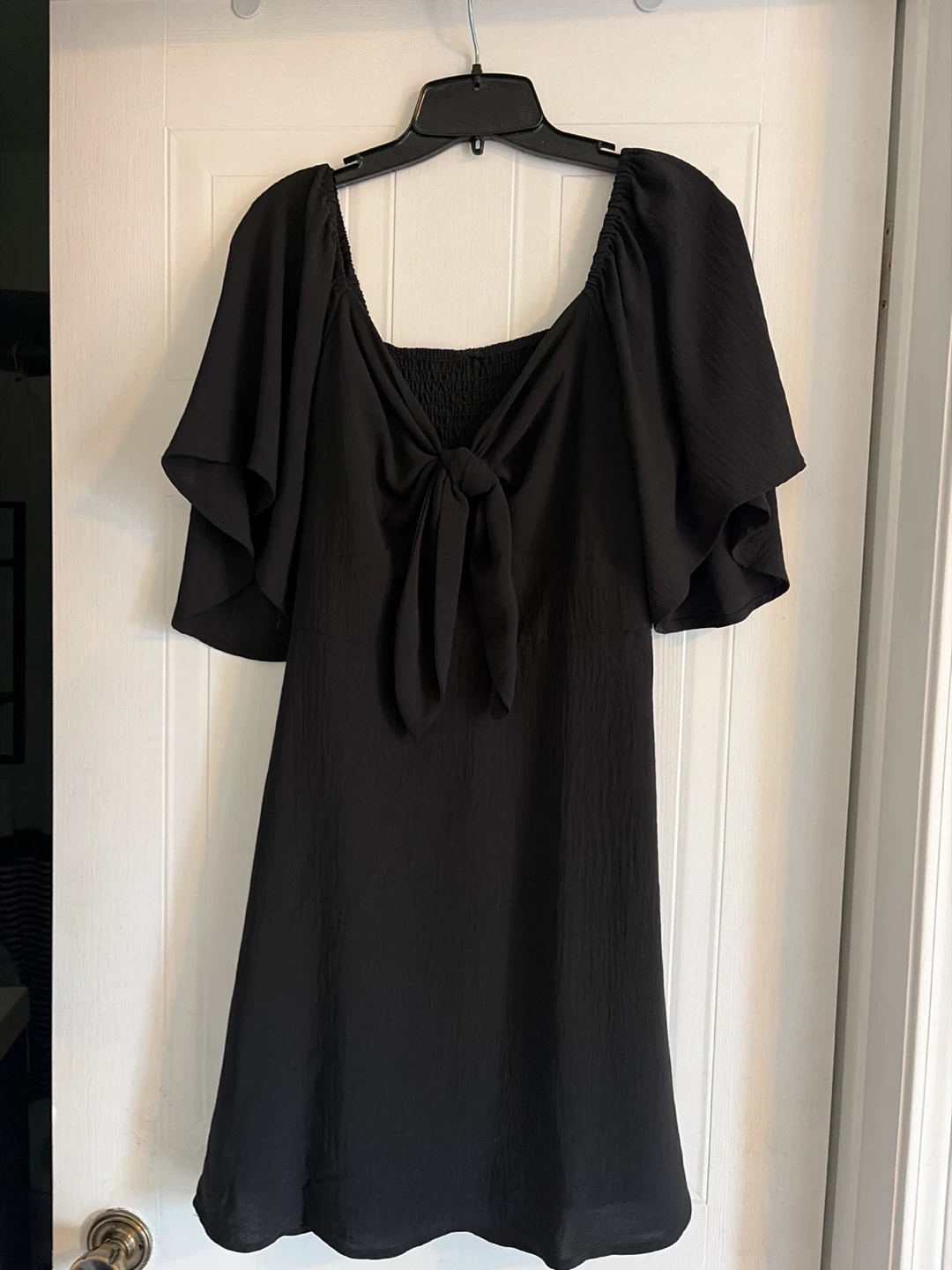 Black tie-front dress