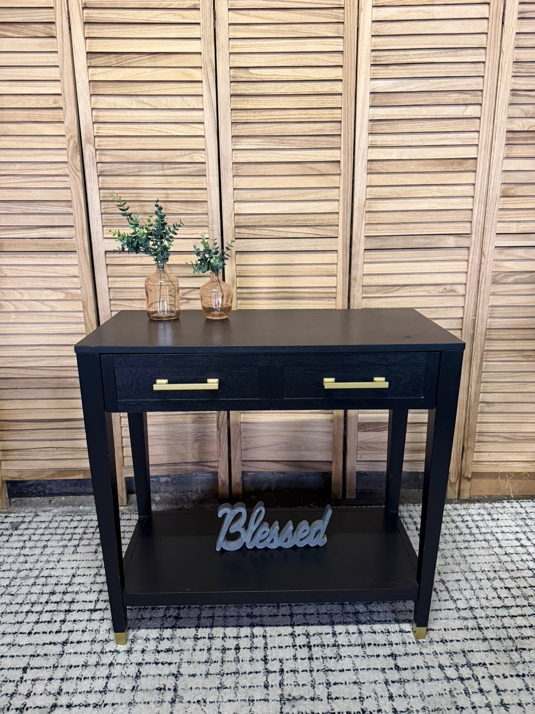 Black Console Table with Gold Accents
