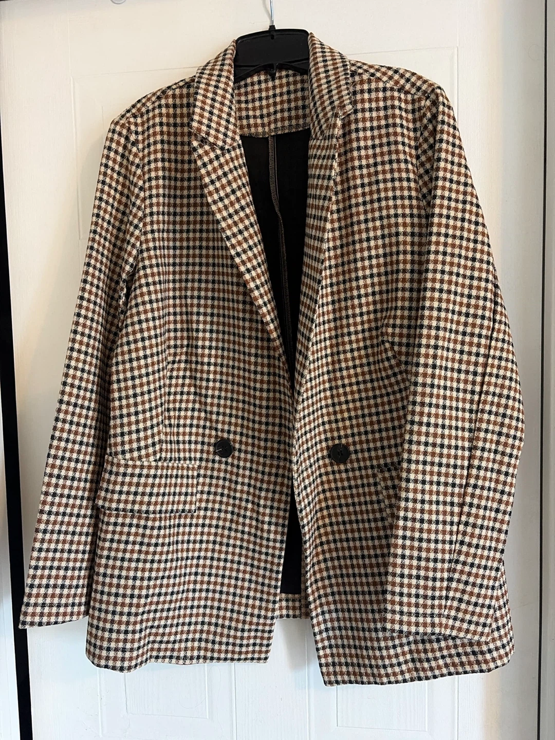 Brown Plaid Double-Breasted Blazer