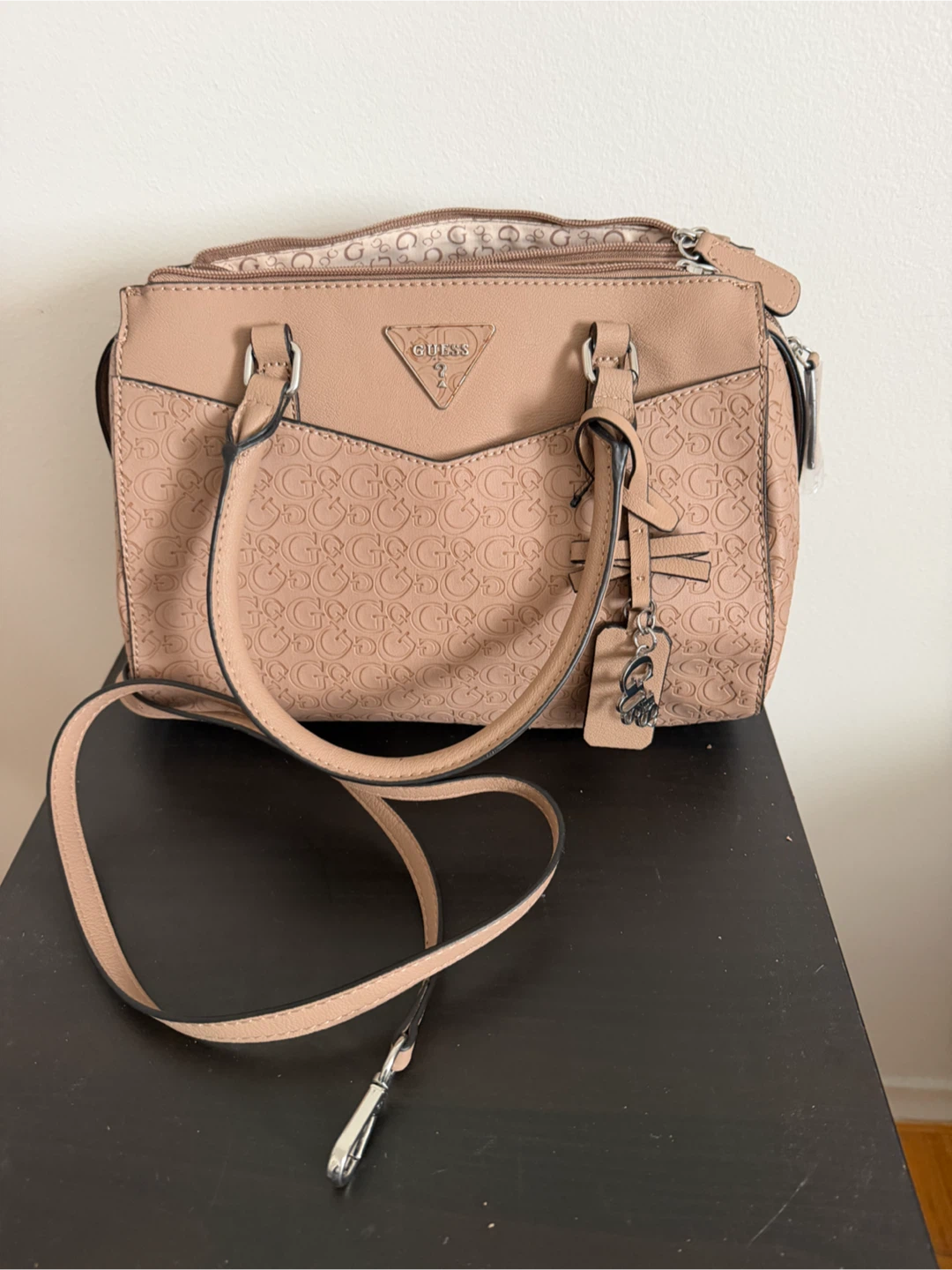 GUESS Embossed Logo Satchel Bag