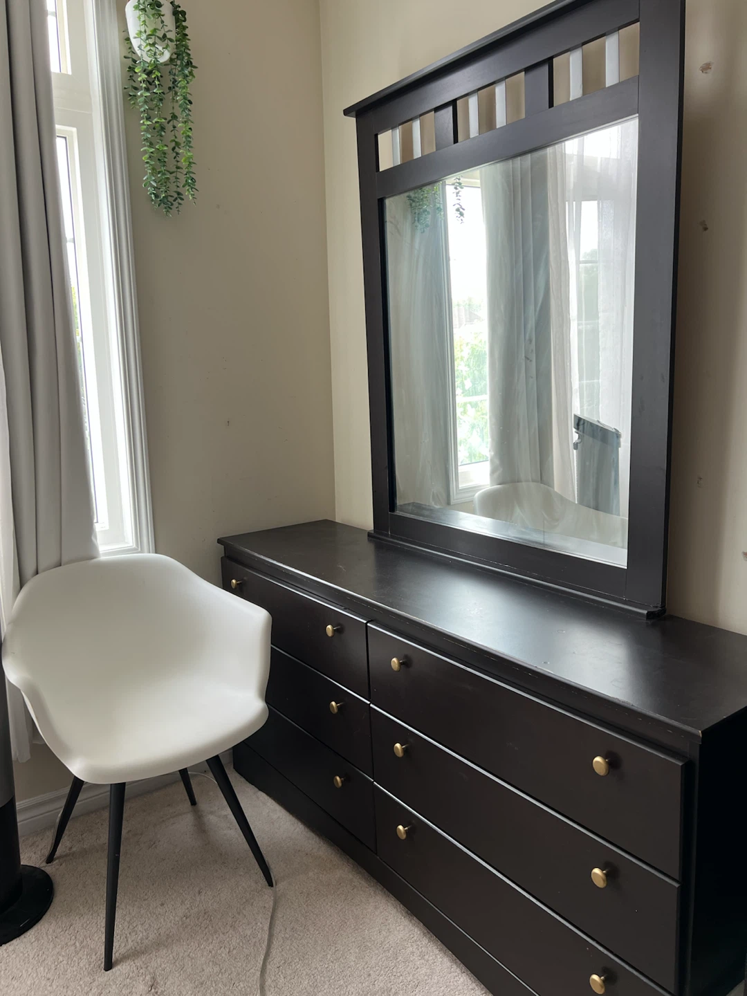 Dark Brown Dresser with Mirror and gold knobs