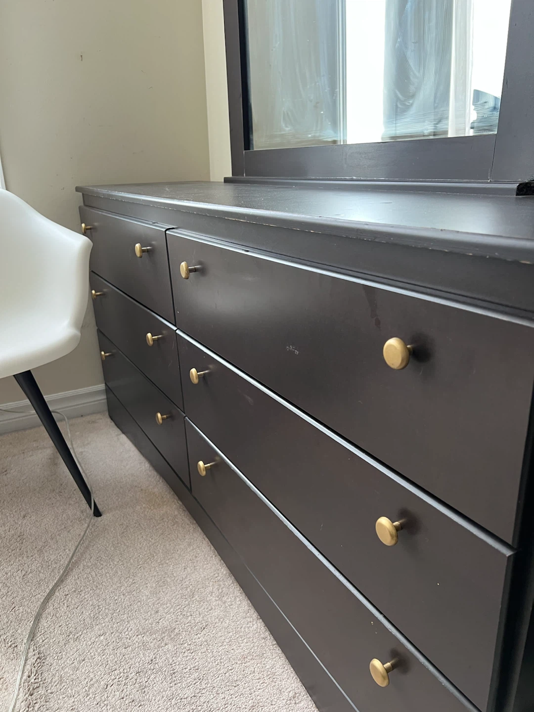 Dark Brown Dresser with Mirror and gold knobs - photo 2