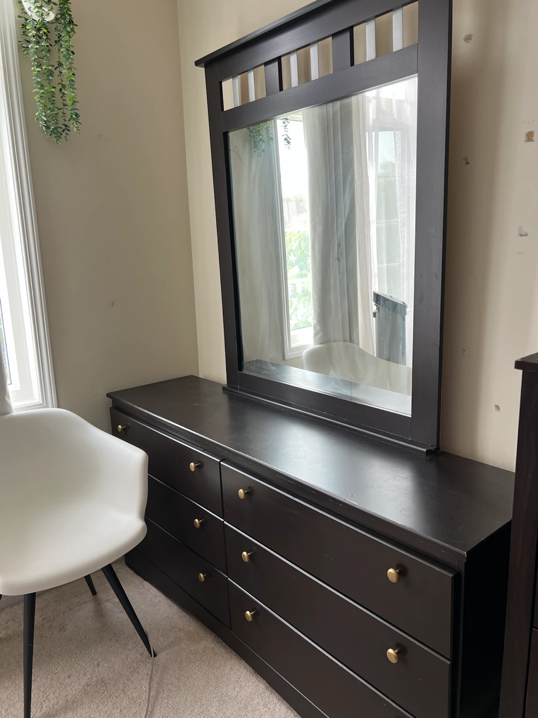 Dark Brown Dresser with Mirror and gold knobs - photo 3