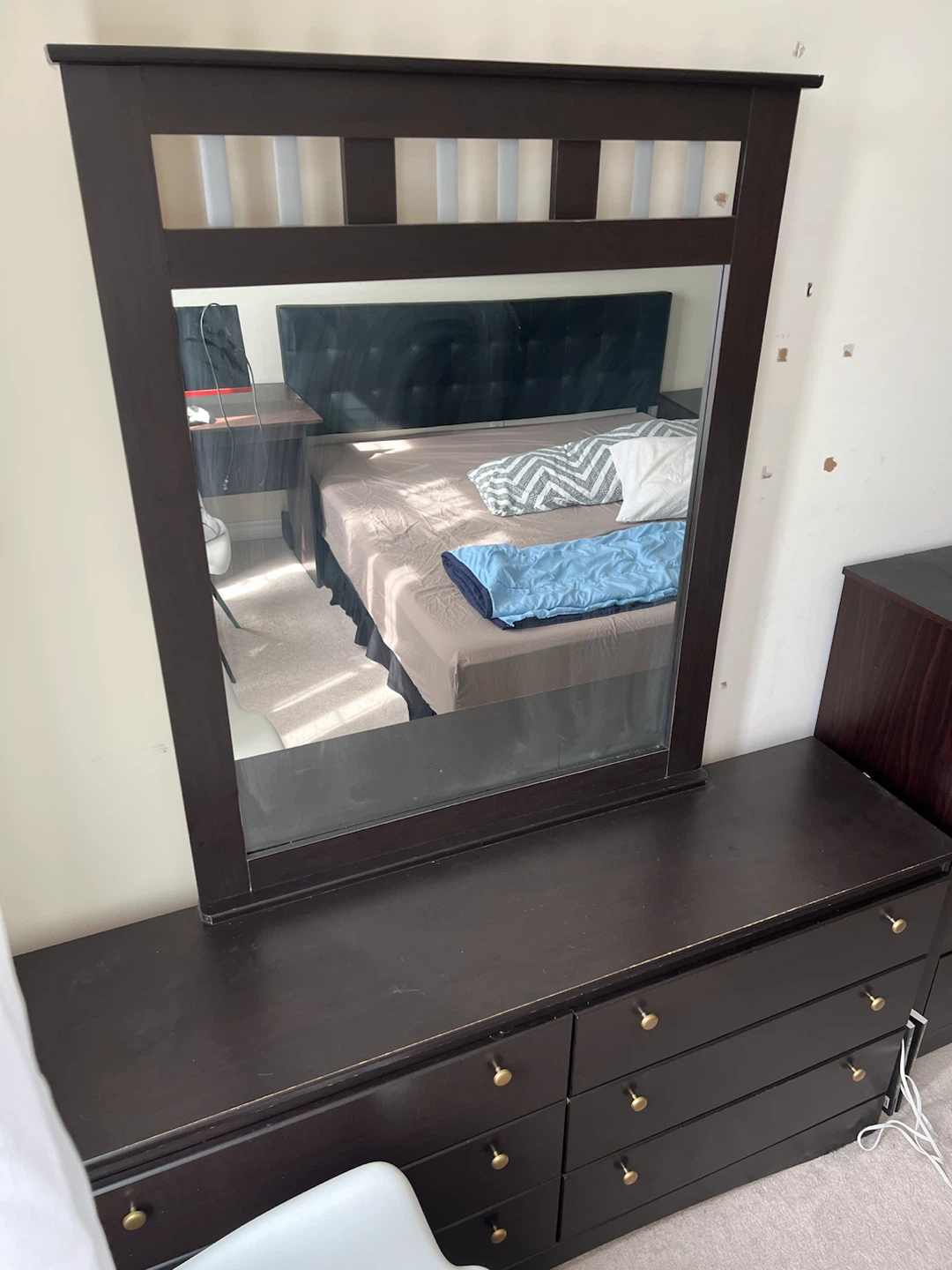 Dark Brown Dresser with Mirror and gold knobs - photo 4