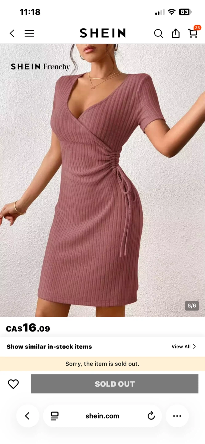 SHEIN Frenchy Solid Drawstring Side Ribbed Knit Dress - photo 2