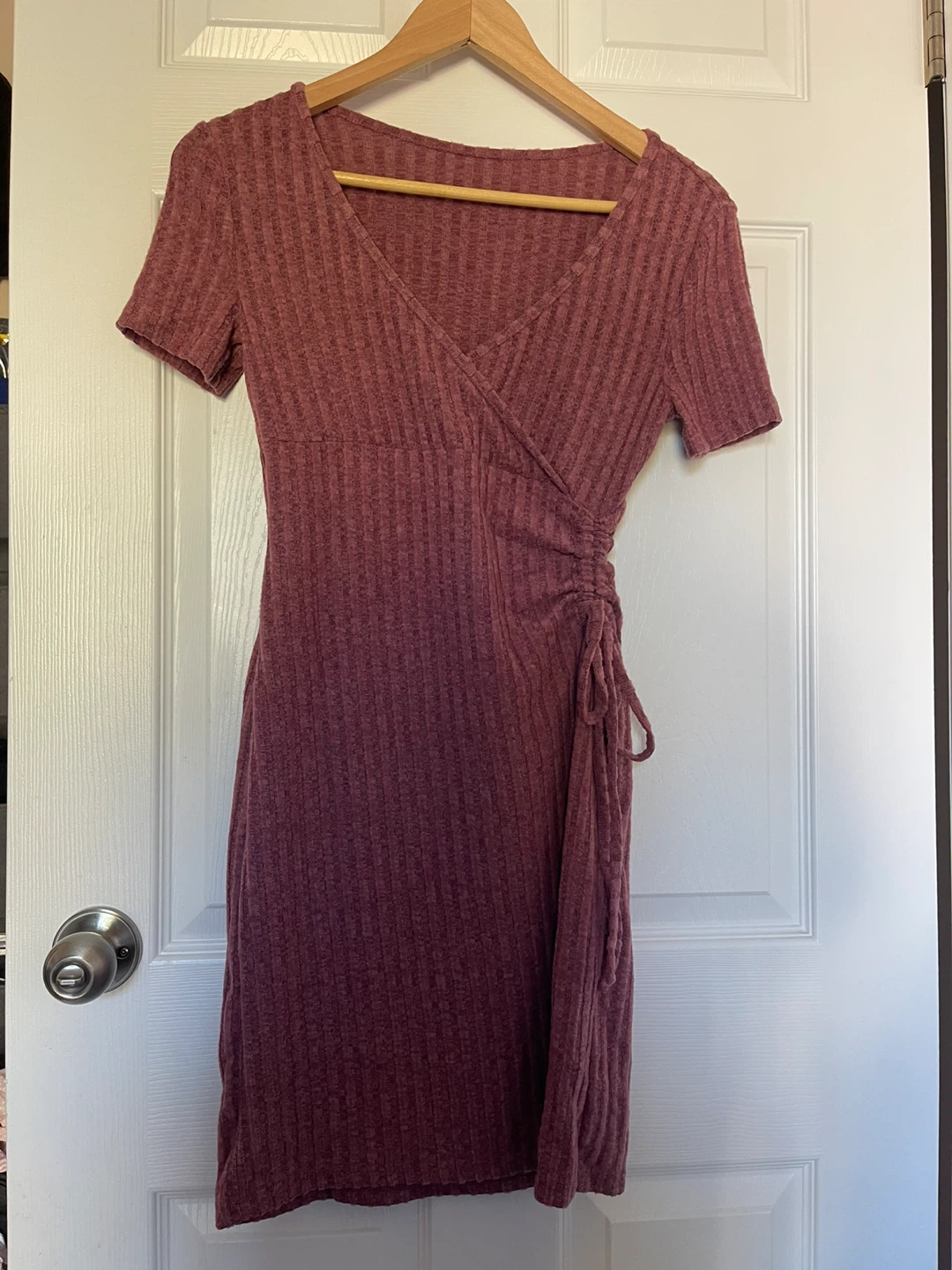 SHEIN Frenchy Solid Drawstring Side Ribbed Knit Dress - photo 3