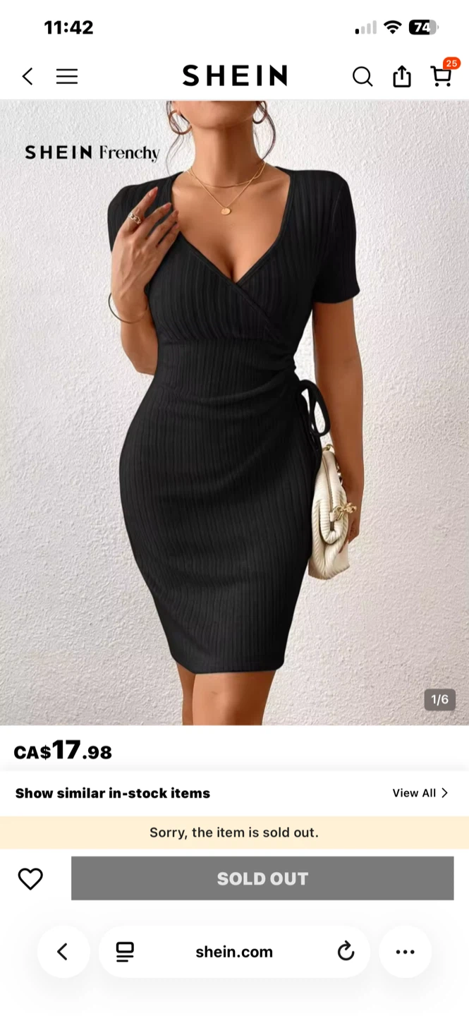 SHEIN Frenchy Ribbed Black Wrap Dress