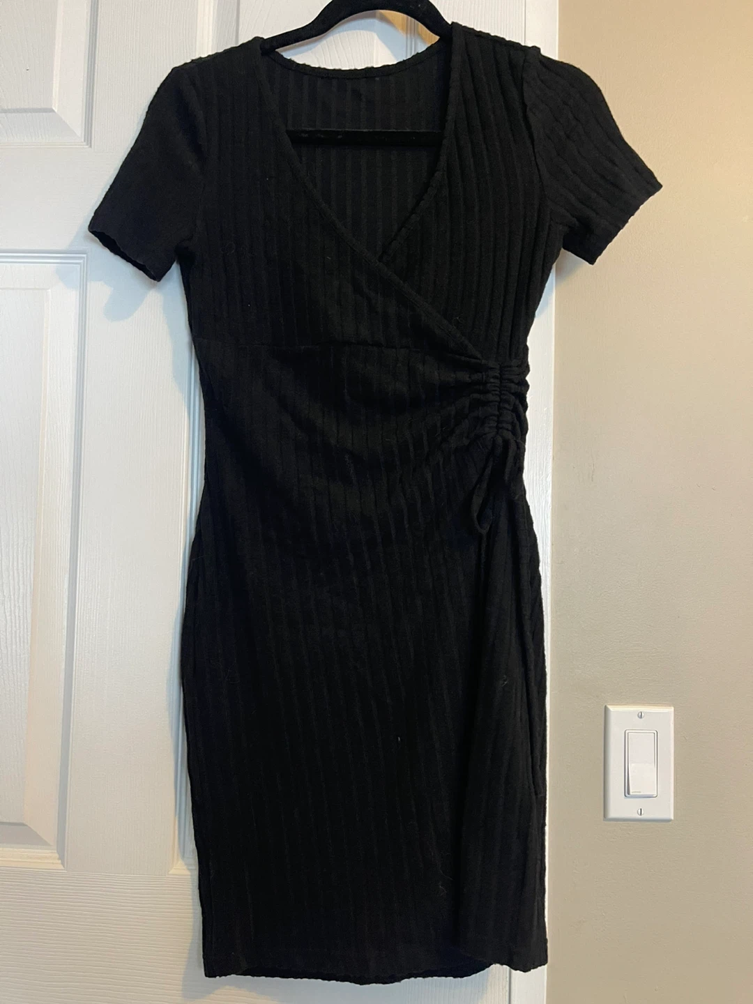 SHEIN Frenchy Ribbed Black Wrap Dress - photo 2