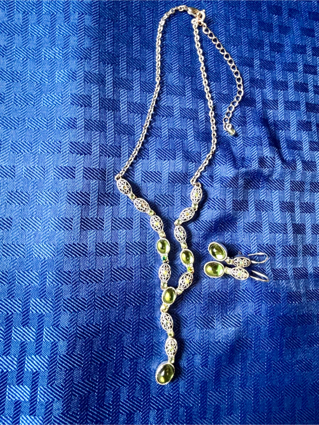 Peridot and Silver Tone Necklace and Earring Set