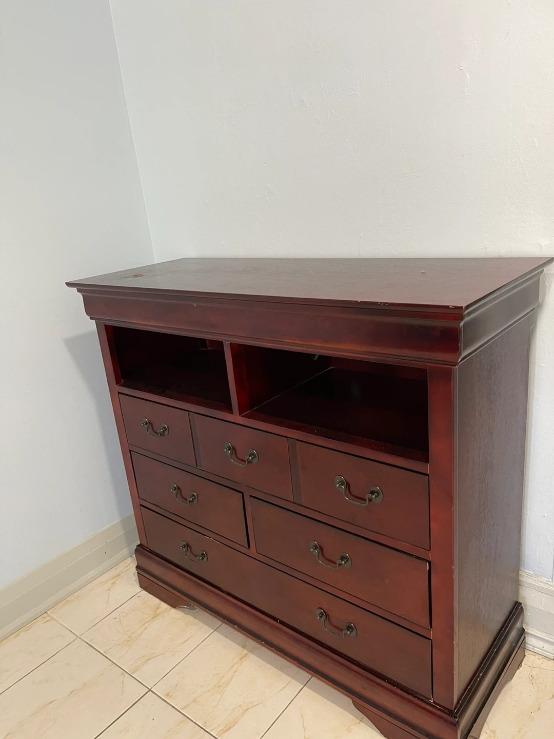 Dark wood media console dresser