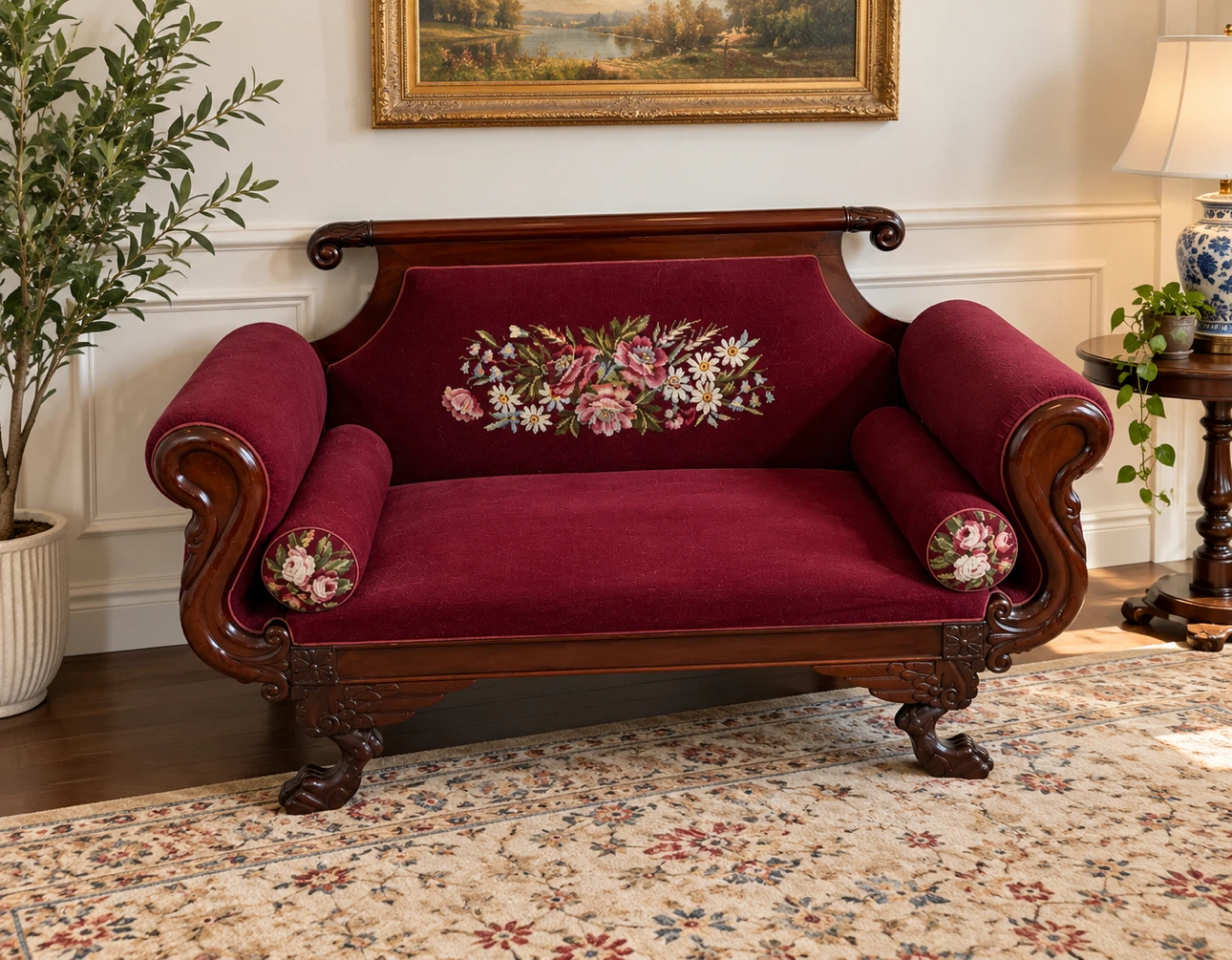 Vintage Maroon Velvet Settee