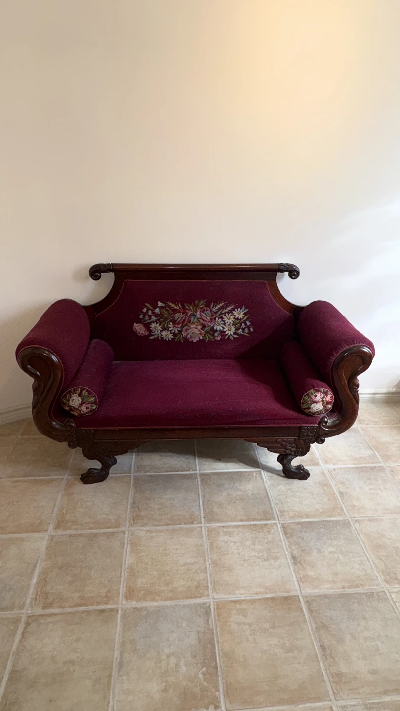Vintage Maroon Velvet Settee - photo 2