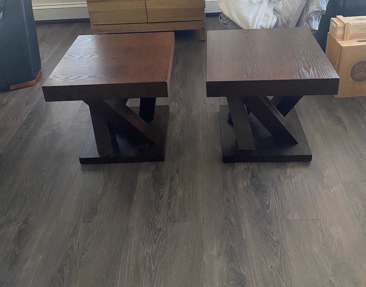 Set of Two Dark Solid Wood Side Tables