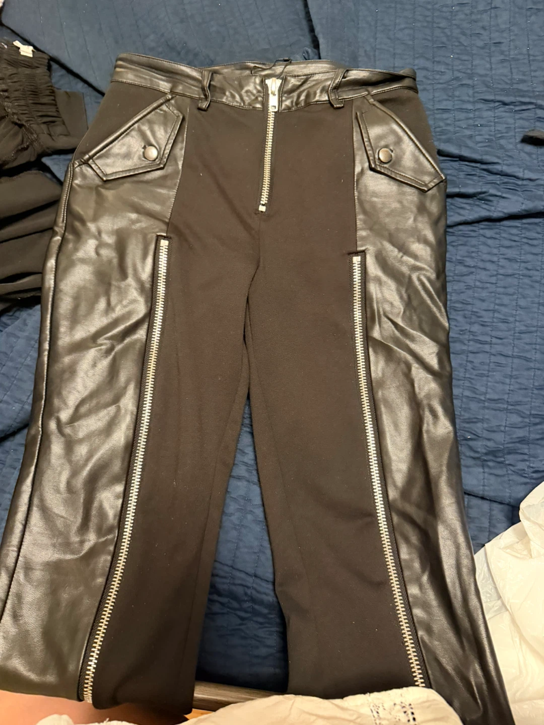 Black Faux Leather Paneled Pants
