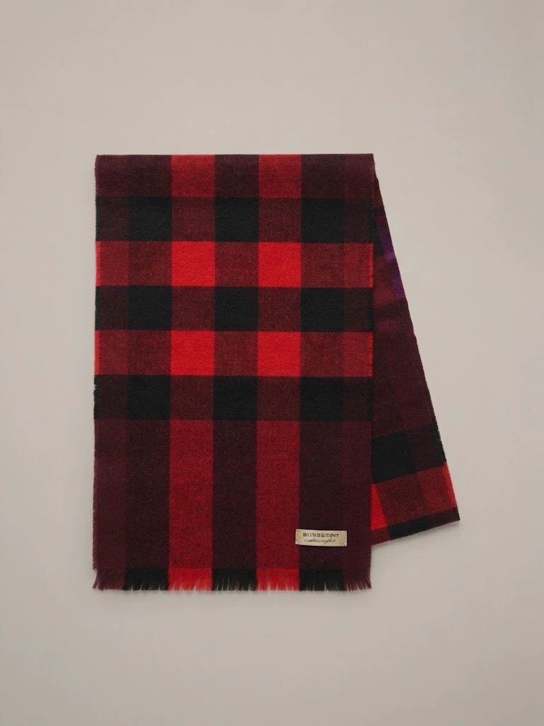 Burberry Giant Red Tartan Plaid Check Cashmere Wool Scarf