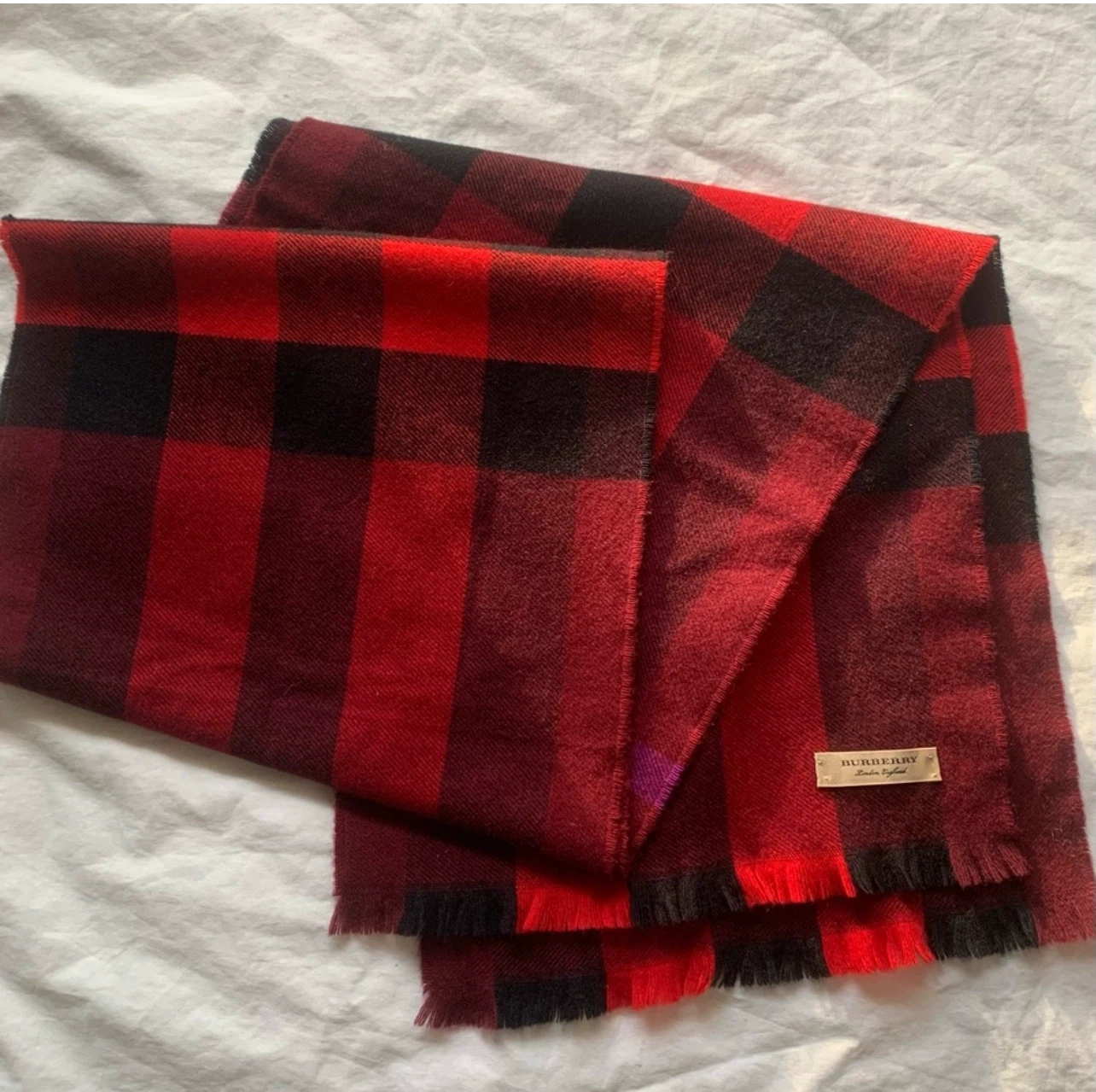 Burberry Giant Red Tartan Plaid Check Cashmere Wool Scarf - photo 2