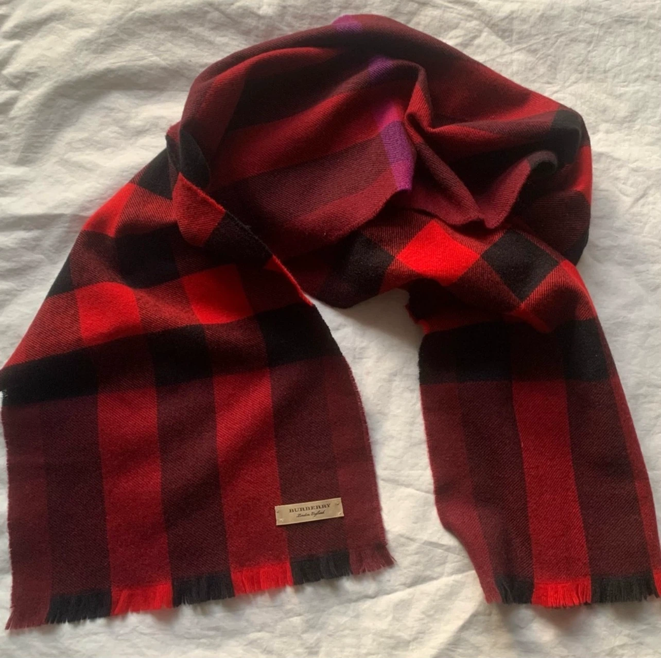 Burberry Giant Red Tartan Plaid Check Cashmere Wool Scarf - photo 3